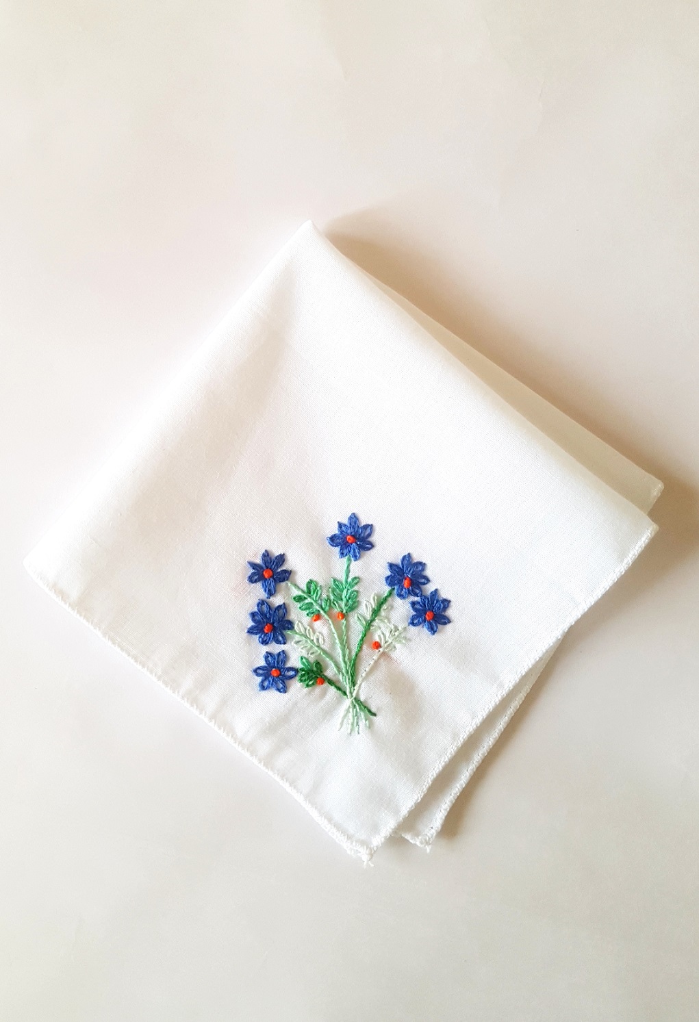 Blue Florals Embroidered on Cotton Kerchiefs